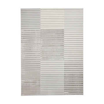 Apollo 2681 Modern Geometric Striped Linear Blocks Distressed Metallic Shimmer High-Density Textured Low Profile Short-Pile Grey/Silver/Ivory Rug-Think Rugs-Rug Love - The Most Loved Rug Store